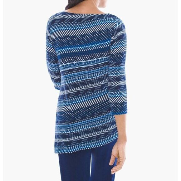Chico's Travelers Classic Slinky Knit Acetate Sky Weaves Asymmetrical Top 3 XL - Picture 4 of 13